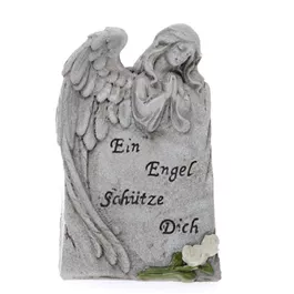 Grabdeko Engel mit Stein und Schriftzug