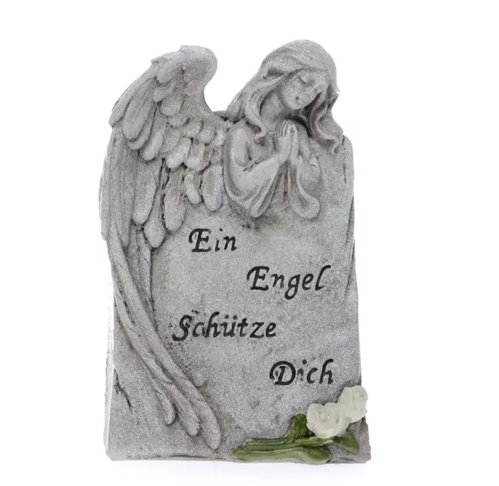 Grabdeko Engel mit Stein und Schriftzug