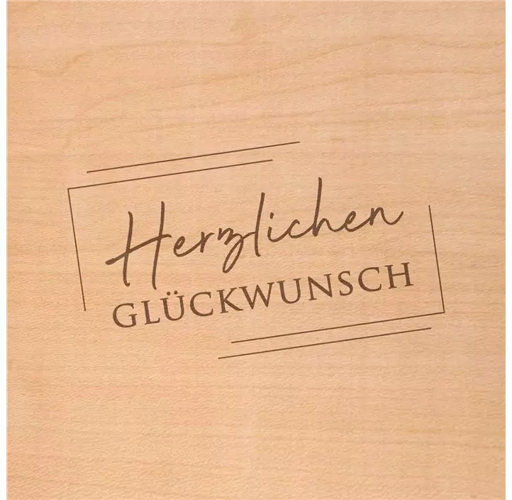 Holzgrußkarte - Herzlichen Glückwunsch creme