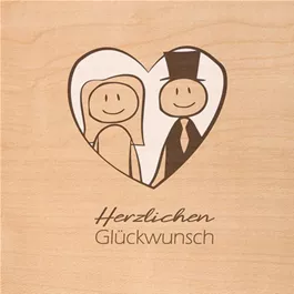 Holzgrußkarte - Glückwunsch zur Hochzeit Brautpaar mit Herz