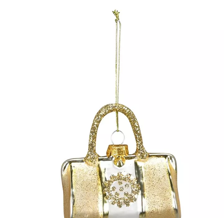Glasfigur Tasche weiß-gold