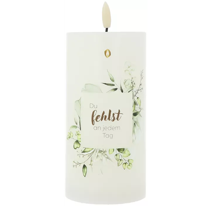 LED Stumpenkerze mit Schriftzug