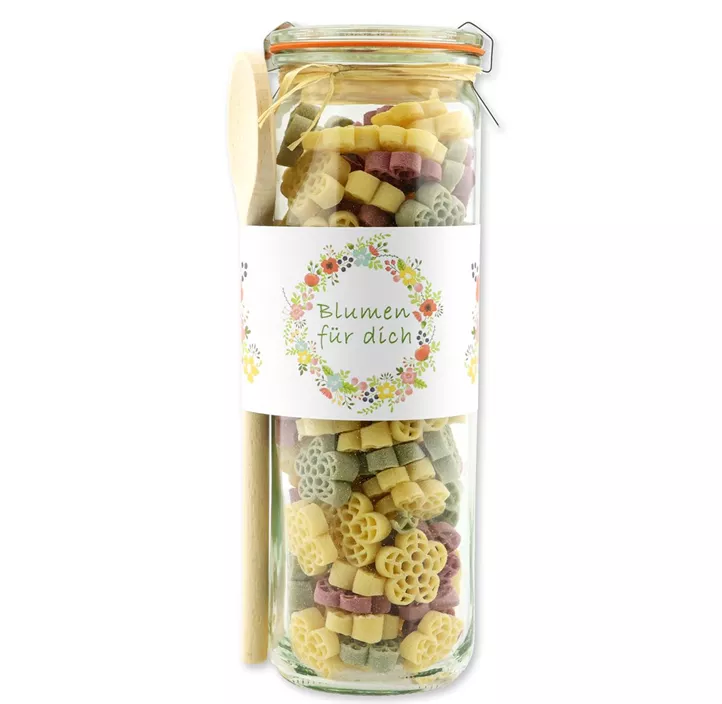 Geschenkset Nudeln Zylinderglas mit Kochlöffel