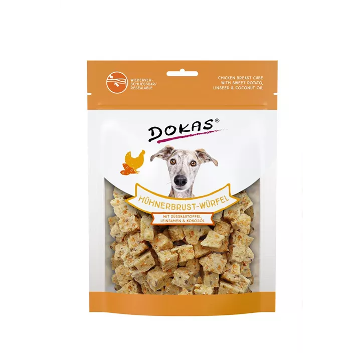 Dokas Hühnerbrust-Würfel - Süßkartoffel, Leinsamen, Kokos