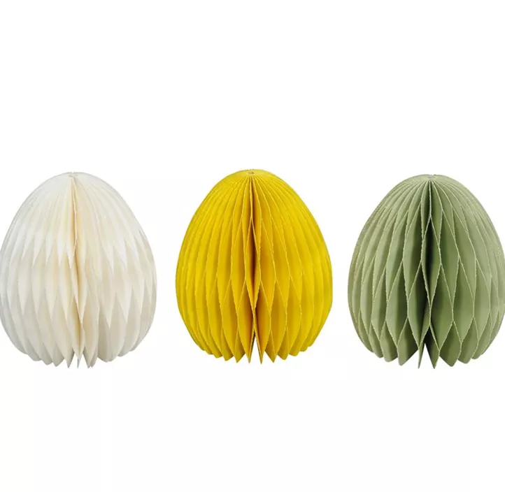 Ei stehend aus Papier (weiß, gelb, grün)