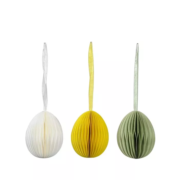 Ei zum Hängen aus Papier (weiß, gelb, grün)