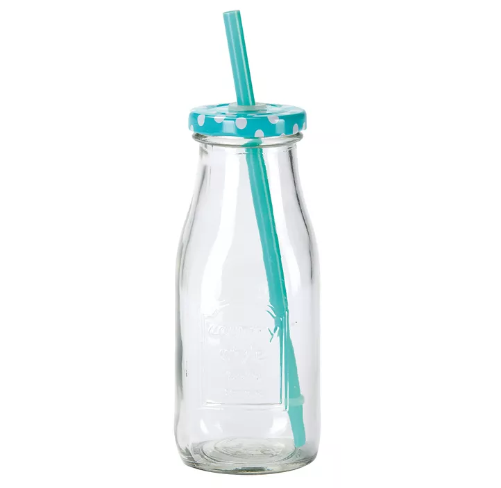 Limoflasche mit Deckel inkl. Strohhalm