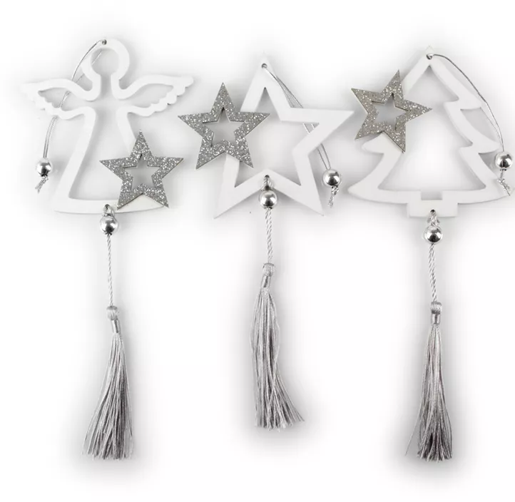 Baum/Engel/Stern mit Quaste zum Hängen