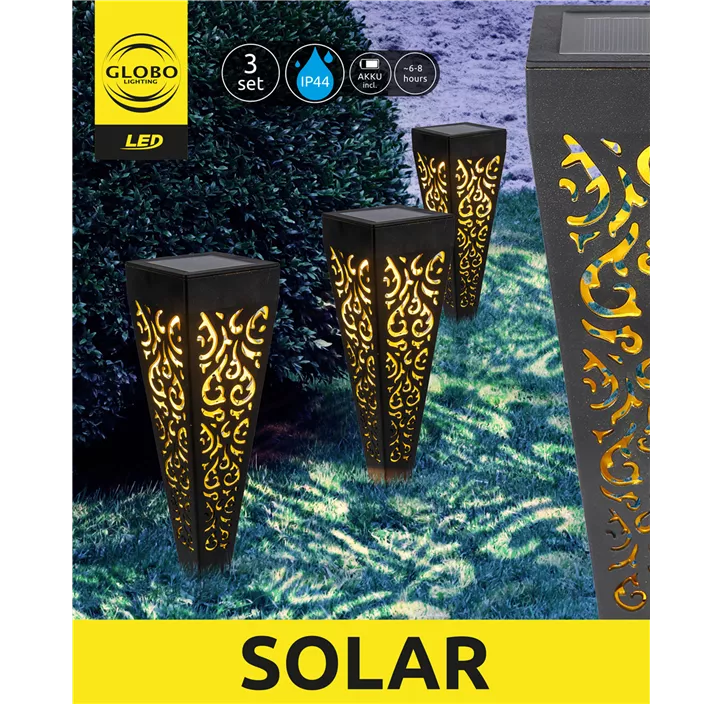 Solar - 3er Set Pfahlleuchten mit Schattenbildung