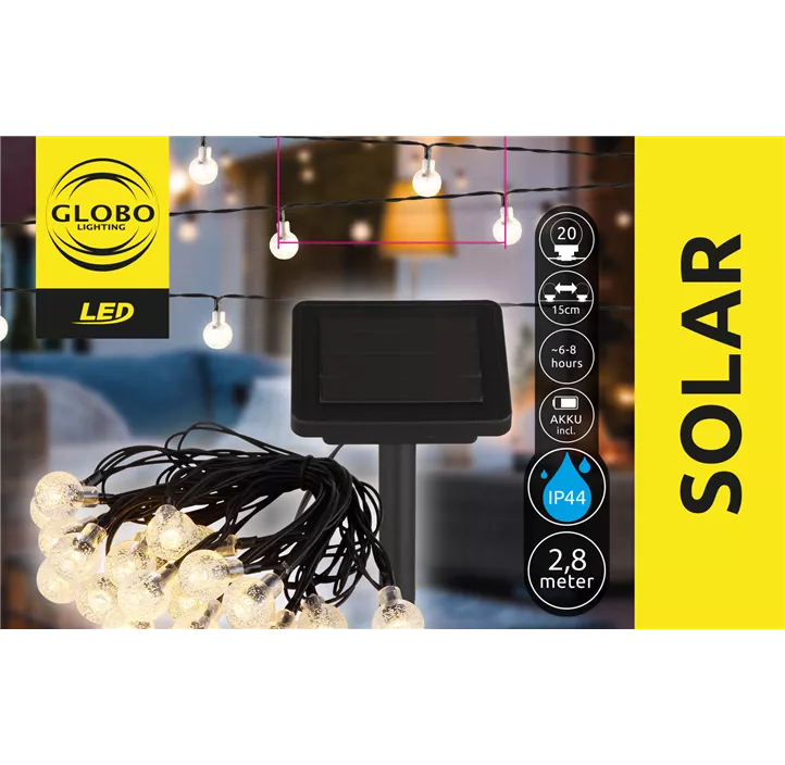 Solar-Lichterkette mit ausgefüllten Kugeln, 20 LEDs