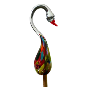 Glasschwan Multicolor Bunt für Holzstab