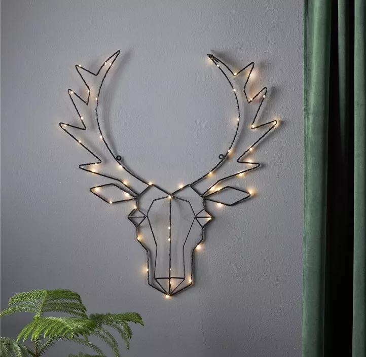 LED Rentierkopf Cupid, aus Metall, 50 warmweiße LEDs