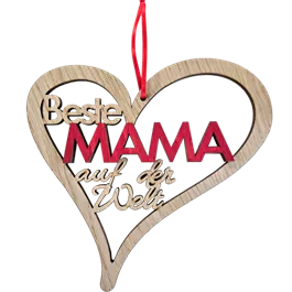 Herz-Holzring zum Hängen geschwungen 'Beste Mama'