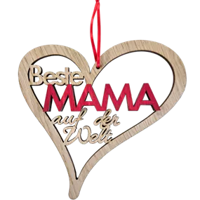 Herz-Holzring zum Hängen geschwungen 'Beste Mama'