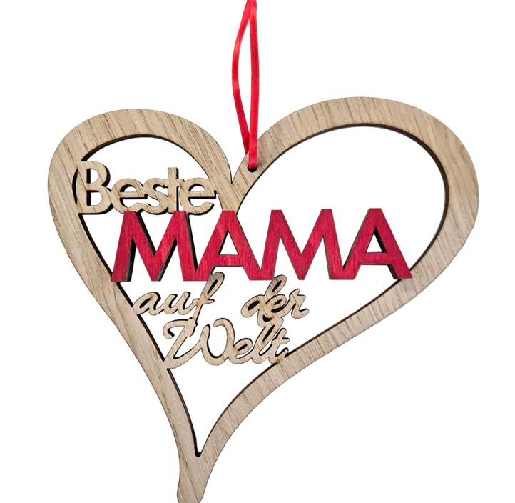 Herz-Holzring zum Hängen geschwungen 'Beste Mama'