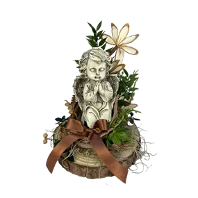 Urnen Arrangement Rindenscheibe mit Engel