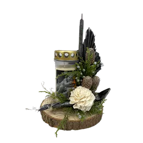 Urnen Arrangement Rindenscheibe mit Kerze