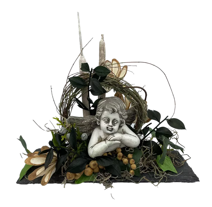 Urnen Arrangement Schieferplatte mit Engel