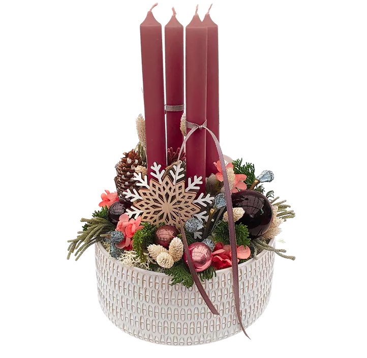 Adventgesteck mit 4 Stabkerzen