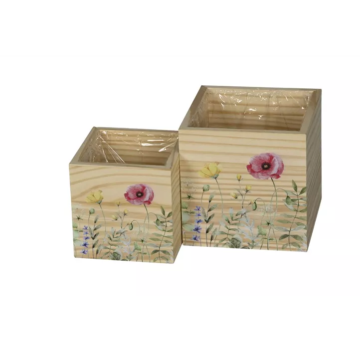 Holz-Kasten mit Blumen quadratisch