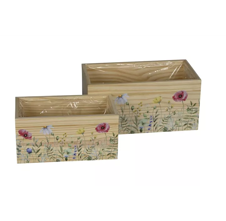 Holz-Kasten mit Blumen rechteckig