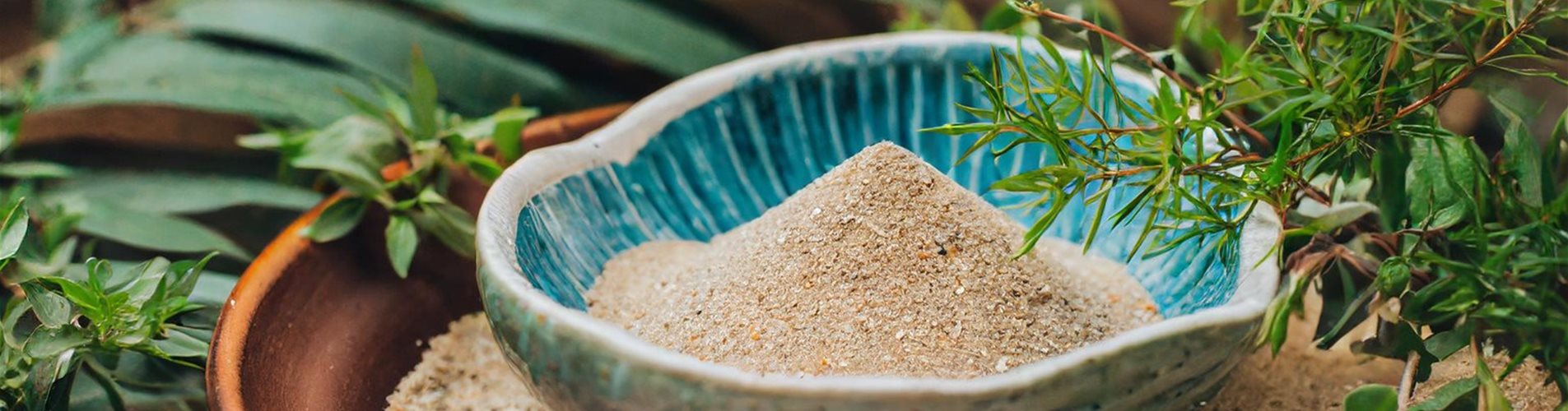 Firefly Dekorativer Sand in einer Schale bzw. einem flachen Teller, von Pflanzen umgeben, ästhethisc-36-48-2646-1487