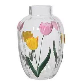 Glasvase mit Tulpenmotiv