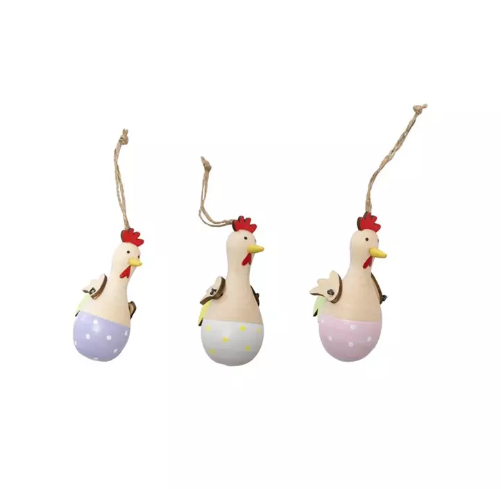 Huhn-Anhänger aus Holz, rosa-lila-weiß