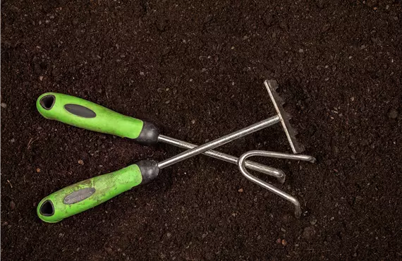 Gartenwerkzeuge auf Erde